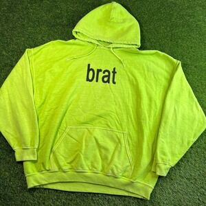 Charli XCX Brat Neon Green Hoodie Viral Pop Music Album Pullover L XL Oversized